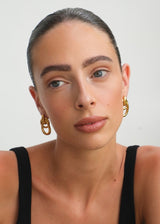 Gold Double Oval Hoop Drop Earrings