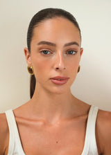 Gold Square Stud Earrings with Amber Brown Stone