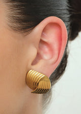 Gold Ribbed Dome Stud Earrings