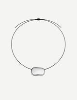 Gold Oval Pendant Necklace with Black Leather Cord