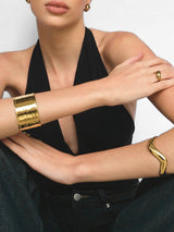 Gold Sculptural Wave Open Cuff Bangle Bracelet