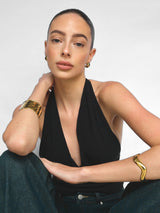 Gold Sculptural Wave Open Cuff Bangle Bracelet