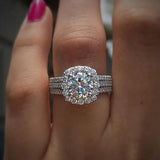 Silver-Tone Halo Crystal Ring Set