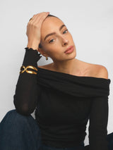 Gold Sculptural Open Cuff Bangle with Curved Bands