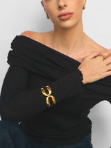 Gold Sculptural Open Cuff Bangle with Curved Bands