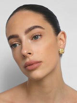 Gold Textured Square Stud Earrings