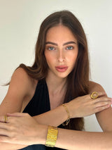 Gold Wide Textured Open Cuff Bangle Bracelet