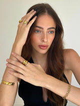 Gold Wavy Textured Open Cuff Bangle Bracelet