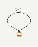 Gold Sculptural Ring Pendant Necklace with Black Cord