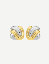 Gold and Silver Sculptural Wave Stud Earrings