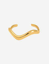 Gold Sculptural Wave Open Cuff Bangle Bracelet