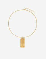 Gold Textured Rectangular Bar Pendant Necklace