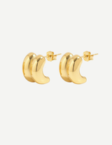 Gold Double Dome Huggie Hoop Earrings