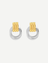 Gold Textured Double Hoop Drop Earrings