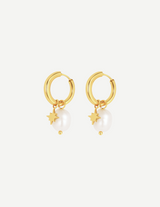 Gold Hoop Earrings with Pearl and Star Charms