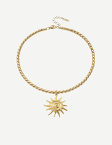 Gold Sun Pendant Necklace with Twisted Rope Chain