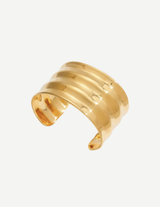 Gold Wide Ribbed Open Cuff Bangle Bracelet