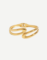 Gold Sculptural Wave Open Cuff Bangle Bracelet