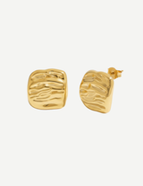 Gold Textured Square Stud Earrings