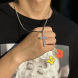 Silver-Tone Crystal Cross Pendant Necklace