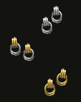 Gold Textured Double Hoop Drop Earrings