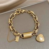 Gold-Tone Heart Charm Chain Bracelet