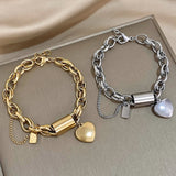 Gold-Tone Heart Charm Chain Bracelet