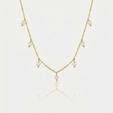 Gold Pearl Drop Station Necklace with Delicate Link Chain