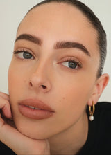 Gold Oval Hoop Earrings with Pearl Drop