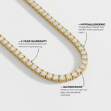 Gold Crystal Tennis Chain Necklace with Continuous Stone Setting
