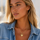 Gold-Tone Textured Heart Pendant Chain Necklace