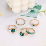 Gold-Tone Green Crystal Ring Set