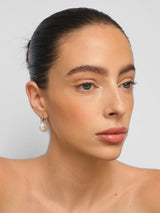Gold Hoop Earrings with White Round Pearl Drops