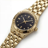 Gold Stainless Steel Analog Wristwatch with Black Dial