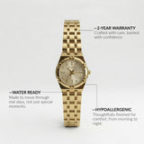 Gold Stainless Steel Analog Wristwatch with Round Dial