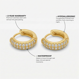 Gold Crystal Pavé Huggie Hoop Earrings with Hinged Closure
