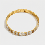 Gold Double Row Crystal Tennis Bracelet with Secure Clasp