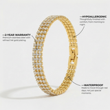 Gold Double Row Crystal Tennis Bracelet with Secure Clasp