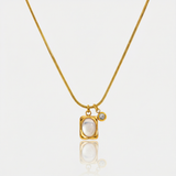 Gold Pearl Pendant Necklace with Crystal Charm