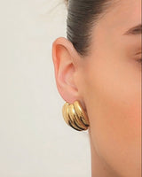 Gold Ribbed Chunky Huggie Hoop Earrings