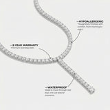 Silver Crystal Tennis Y Necklace with Drop Pendant