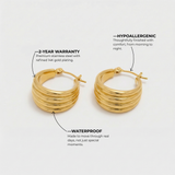 Gold Sculptural Ridged Hoop Earrings with Hinged Closure