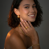 Gold Sculptural Ridged Hoop Earrings with Hinged Closure