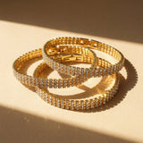 Gold Double Row Crystal Tennis Bracelet with Secure Clasp