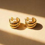 Gold Double Band Hoop Stud Earrings with Layered Design