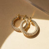 Gold Pavé Crystal Hoop Earrings with Hinged Closure
