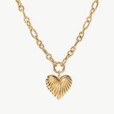 Gold-Tone Textured Heart Pendant Chain Necklace