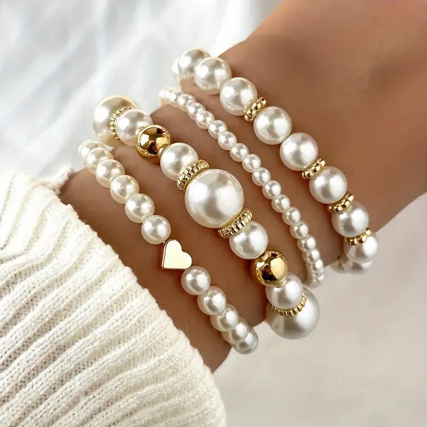 Gold-Tone Pearl Bracelet Set