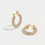 Gold Pavé Crystal Hoop Earrings with Hinged Closure
