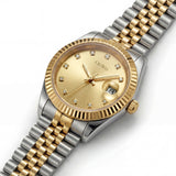 Two-Tone Silver and Gold Analog Wristwatch with Champagne Dial